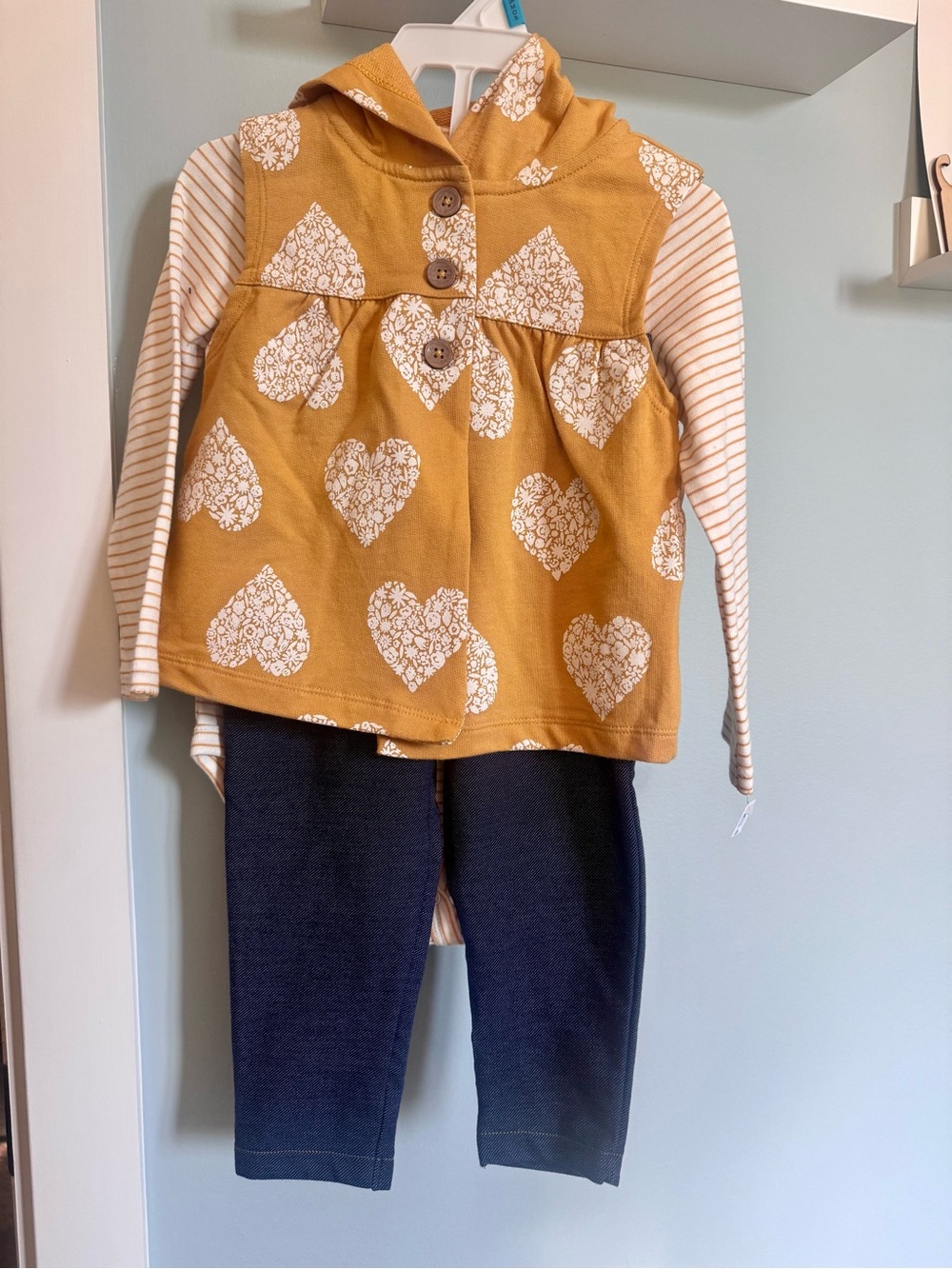 Carter's Mustard Yellow Heart Hooded Top and Navy Leggings Set